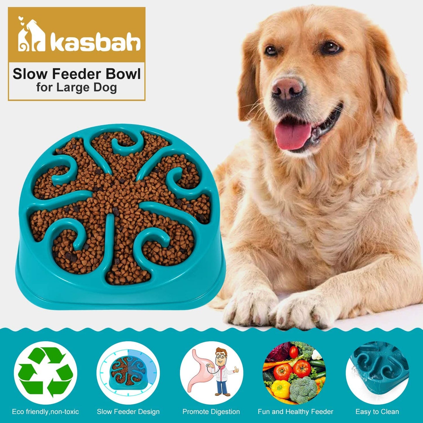 Slow Feeder Dog Bowl for Large Dogs, Anti-Gulping Dog Food Bowls Non-Toxic Eco Friendly Maze Dog Bowl for Big Dogs, Blue